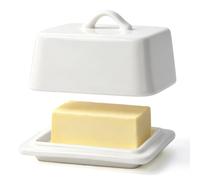 HONZUEN Beurrier 250g Céramique avec Couvercle Blanc | Pour bloc de beurre 250g | Avec couvercle pratique | Réfrigérateur & plan de travail | Porcelaine émaillée | Passe au lave-va