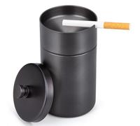HONZUEN Cendrier En Acier Inox avec Couvercle, Ashtray Outdoor Coupe-vent et Imperméable Facile à Nettoyer Beau Cendriers Épaissi Anti Odeur pour Exterieur Auto Balcon Maison Restaurant, Noir