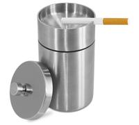 HONZUEN Cendrier En Acier Inox avec Couvercle, Ashtray Outdoor Coupe-vent et Imperméable Facile à Nettoyer Beau Cendriers Épaissi Anti Odeur pour Exterieur Auto Balcon Maison Restaurant, Argent