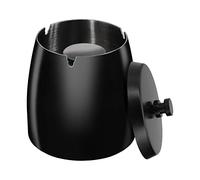 HONZUEN Cendrier Noir Exterieur Interieur Ashtray Black Outdoor Incassable Metal, Beau Cendriers en Acier Inox Coupe-vent avec Couvercle Anti Odeur pour Jardin Balcon Maison Restaurant, Moyen