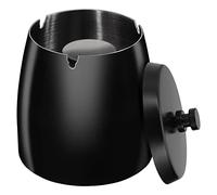 HONZUEN Cendrier Noir Exterieur Interieur Ashtray Black Outdoor Incassable Metal, Beau Cendriers en Acier Inox Coupe-vent avec Couvercle Anti Odeur pour Jardin Balcon Maison Restaurant, Grand