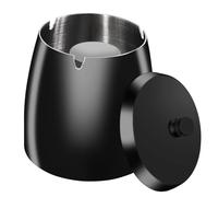 HONZUEN Cendrier Noir Exterieur Interieur Ashtray Black Outdoor Incassable Metal, Beau Cendriers en Acier Inox Coupe-vent avec Couvercle Anti Odeur pour Jardin Balcon Maison Restaurant, XL