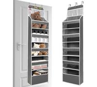 HONZUEN Rangement Suspendu, Rangement Porte à Suspendre à 5 étagères de Grande Capacité avec 3 Grilles, Sac de Rangement Suspendu à Fenêtre Transparente, Crochets Renforcés, Gris