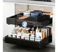 HONZUEN Tiroir Coulissant Cuisine 2 Pièce - Rangement et Organisation de Cuisine 4 Directions Extensible Profondeur 41,5-55 cm, Tiroir Télescopique pour Placard, Organisateur de Cuisson Adhésif, Noir