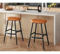 HOOBRO 62 cm Tabourets de Bar Lot de 2, Siège en PU rembourré, Chaise de Cuisine Moderne sans Dossier, avec Repose-Pied incurvé, pour îlot de Cuisine, Bar et Salle à Manger, Brun et Noir ECB28BYP201