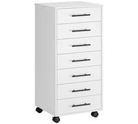 HOOBRO Armoire de classement à roulettes avec 7 tiroirs, en Bois, Commode de Rangement, Style Industriel, Facile à Monter, Blanc EWT07WJ01