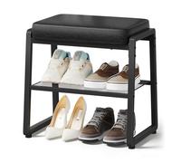 HOOBRO Banc à Chaussures avec Assise Rembourrée, Mousse de 5 cm d’Épaisseur, Étagère de Rangement en Dessous, Banc d’Entrée, Structure Métallique, pour Entrée, Salon, Chambre, Noir EBB26RHX01