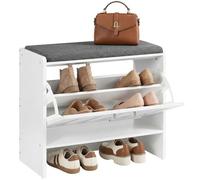 HOOBRO Banc à Chaussures avec Siège Rembourré en Toile de Lin, Porte-Chaussures pour 9 Paires, avec Étagère Réglable, 60 x 30 x 55 cm, pour Entrée, Couloir, Salon, Chambre, Blanc et Gris EWG15HX01