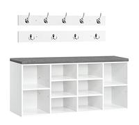 HOOBRO Banc à Chaussures, Banc de Rangement avec 10 Compartiments, Étagère à Chaussures, Porte-Manteau, 104 x 30 x 48 cm, Entrée, Couloir, Chambre, Blanc et Gris EWT110HX01