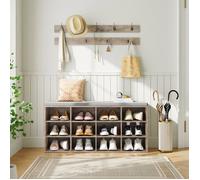HOOBRO Banc à Chaussures, Banc de Rangement avec 12 Compartiments, Étagère à Chaussures, Porte-Manteau, 100 x 30 x 48 cm, Gris
