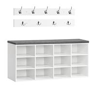 HOOBRO Banc à Chaussures, Banc de Rangement avec 12 Compartiments, Étagère à Chaussures, Porte-Manteau, 100 x 30 x 48 cm, Entrée, Couloir, Chambre, Blanc et Gris EWT112HX01