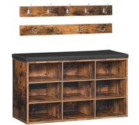 HOOBRO Banc à Chaussures, Banc de Rangement avec 9 Compartiments, Étagère à Chaussures, Porte-Manteau, 80 x 30 x 48 cm, Entrée, Couloir, Chambre, Marron Rustique EBF89HX01