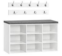 HOOBRO Banc à Chaussures, Banc de Rangement avec 9 Compartiments, Étagère à Chaussures, Porte-Manteau, 80 x 30 x 48 cm, Entrée, Couloir, Chambre, Blanc et Gris EWT89HX01