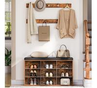 HOOBRO Banc à Chaussures, Banc de Rangement avec 9 Compartiments, Étagère à Chaussures, Porte-Manteau, 80 x 30 x 48 cm