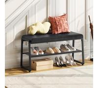 HOOBRO Banc à Chaussures Rembourré, Banc de Rangement | Coussin 5 cm en Mousse, Étagère Métallique, Patins Réglables, 80 x 31 x 43 cm, pour Entrée, Salon, Chambre, Noir