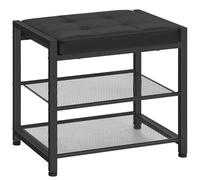 HOOBRO Banc d’Entrée avec Siège Rembourré en PU, 2 Niveaux de Rangement pour Chaussures, Banc de Rangement, Structure Métallique, pour Entrée, Couloir, Chambre, Noir EBB33HX01