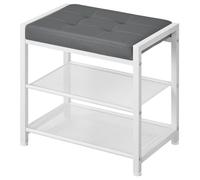 HOOBRO Banc d’Entrée avec Siège Rembourré en PU, 2 Niveaux de Rangement pour Chaussures, Banc de Rangement, Structure Métallique, pour Entrée, Couloir, Chambre, Blanc et Gris