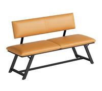 HOOBRO Banc de 139 cm avec Dossier, Banc de Salle à Manger Rembourré en PU, Cadre Métallique, 4 Pieds Réglables, pour 2 à 3 Personnes, pour Salle à Manger, Cuisine, Salon, Marron et Noir ECB18CD01