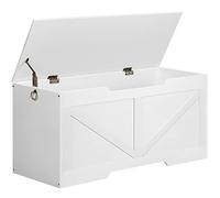 HOOBRO Banc de Rangement, Coffre à Jouets avec Couvercle, Coffre de Rangement, Coffre de Rangement, 2 Anneaux, 100 cm, Robuste, Stable, pour Enfants, Couloir, Salon, Blanc EWT771CW01