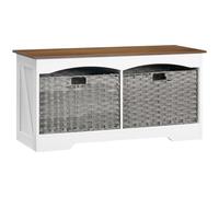 HOOBRO Banc de Rangement, Coffre à Jouets, Noyer et Blanc | 2 Compartiments, 2 Paniers Pliables, pour Chambre, Entrée, Style Ferme, Banc de 100 cm, Noyer et Blanc