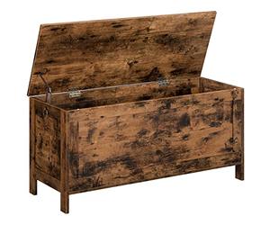HOOBRO Banc de Rangement, Coffre de Rangement avec Charnières de Sécurité, Banquette, 100 cm, Rangement pour Jouet Enfant, Solide, Stable, Coffre à Jouets, Montage Facile, Marron Rustique EBF100CW01