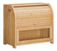 HOOBRO Boite a Pain en Bambou, Huche à Pain à 2 niveaux, Rangement avec Couvercle à Rouleau et Vitrine, pour Planche de Cuisine, Garde-Manger, Couleur Bambou EYL13MB01