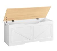 HOOBRO Boîte Rangement, Coffre Rangement Jouets Vintage avec Ouverture Forme de U, Banc Rangement, Charnière Sécurité, Coffre à Jouets Bois Robuste, Facile Assembler, Blanc, Couleur Bois EWN772CW01