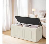 HOOBRO Coffre à Jouets avec charnière et poignées, Banc de rangement, 100 cm Boîte à Jouets avec revêtement en velours,Beige