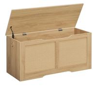 HOOBRO Coffre à Jouets, Banc de Rangement décoratif en rotin Artificiel, Coffre de Rangement de 100 cm de Long, avec charnière de Soutien Organisateur à Jouets, Couleur Bois Naturel ENL11CW01