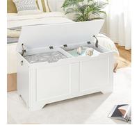 HOOBRO Coffre de Rangement avec 2 Couvercles, Banc de Rangement, Banc d'Entrée 2 Charnières de Sécurité, Meuble Entrée, Blanc