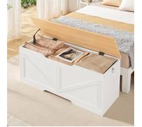 HOOBRO Coffre de Rangement, Banc de Rangement avec Couvercle en Bois,Armoire à Jouets, Coffre à Jouets, Blanc, Couleur Bois