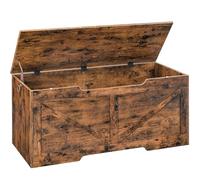 HOOBRO Coffre de Rangement, Banc de Rangement avec Couvercle en Bois, Solide, Stable, charnières de sécurité, Large Dessus, Armoire à Jouets, Banc à Chaussures, Marron Rustique EBF772CW01