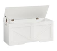 HOOBRO Coffre de Rangement, Banc de Rangement avec Couvercle en Bois, Solide, Stable, charnières de sécurité, Large Dessus, Armoire à Jouets, Banc à Chaussures, Blanc EWT772CW01