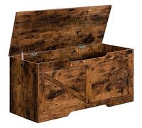 HOOBRO Coffre de Rangement, Banc de Rangement avec Couvercle en Bois, Solide, Stable, charnières de sécurité, Large Dessus, Armoire à Jouets, Banc à Chaussures, Marron Rustique EBF771CW01