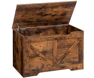 HOOBRO Coffre de rangement, Banc de Rangement avec Couvercle en Bois, Solide, Stable, charnières de sécurité, Large Dessus, Armoire à Jouets, Banc à chaussures, Marron Rustique EBF77CW01