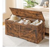 HOOBRO Coffre de Rangement, Banc de Rangement, charnières de sécurité, Armoire à Jouets, Banc à Chaussures, Marron Rustique