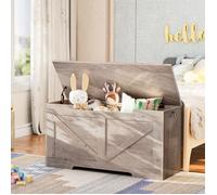 HOOBRO Coffre de Rangement, Banc de Rangement, charnières de sécurité, Large Dessus, Armoire à Jouets, Banc à Chaussures, grège