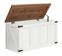 HOOBRO Coffre de Rangement de 100 x 39 x 50 cm avec Grandes Charnières de Sécurité, Banc de Rangement de Style Ferme, pour Entrée, Couloir, Chambre Salon, Blanc et Noyer Naturel EWH500CW01