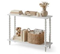 HOOBRO Console 100 cm de Long, Table d’Appoint 2 Niveaux, Table d’Entrée, Pieds en Bois Massif en Forme de Calebasse, Structure à Visser, pour Entrée, Couloir, Vestibule, Blanc EWT105XG01