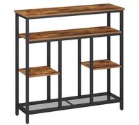 HOOBRO Console à 4 Étages, Table d’Entrée Étroite, Marron Rustique | 3 Tablettes, 1 Étagère Grillagée, Design Étroit 20 cm, Kit Anti-Basculement, Pieds Réglables, pour Entrée, Salon, Cuisine