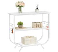 HOOBRO Console d’Entrée à 3 Niveaux, Étagère Étroite, Cadre Métallique, Table d’Appoint 80 x 30 x 74 cm, Table d’Entrée avec Pieds Réglables et Crochets en S, pour Couloir, Salon, Blanc EWW63XG01