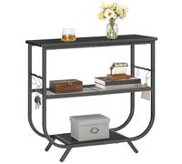 HOOBRO Console d’Entrée à 3 Niveaux, Étagère Étroite, Cadre Métallique, Table d’Appoint 80 x 30 x 74 cm, Table d’Entrée avec Pieds Réglables et Crochets en S, pour Couloir, Salon, Noir EBB63XG01