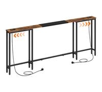 HOOBRO Console d’Entrée Étroite Hauteur Réglable 160-200 cm, 2 Multiprises | Table derrière Canapé, 160-200 x 15 x 80 cm, pour Derrière Canapé, Entrée et Couloir, Marron Rustique et Noir