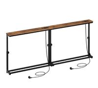 HOOBRO Console Étroite 15 cm, Lot de 2, Hauteur Réglable (63,5-83,5 cm), Table de Sofa avec Station de Chargement, Table d’Entrée, Salon, Structure métallique, Marron Rustique et Noir EBF95CXGP201