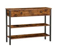 HOOBRO Console Meuble, Table Console, Table d'Entrée avec 2 Tiroirs, Table d’appoint 2 Niveaux, Bout de Canapé avec Cadre Stable, pour Entrée, Salon, Style Industriel, Marron Rustique EBF32XG01