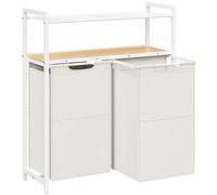 HOOBRO Corbeilles à linge, Panier à Linge Sale, 2 Sacs Amovibles en Tissu Oxford, 2 Étagères, 2 x 49,5 L, pour Buanderie, Salle de Bain, Blanc et Couleur Bois EWN73XY01