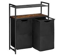 HOOBRO Corbeilles à linge, Panier à Linge Sale, 2 Sacs Amovibles en Tissu Oxford, 2 Étagères, 2 x 49,5 L, pour Buanderie, Salle de Bain, Marron Rustique et Noir EBF73XY01