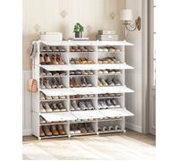 HOOBRO Étagère à Chaussures avec 12 Compartiments, Boîte à Chaussures, Armoire à Chaussures, Étagère Modulable en Plastique, Blanc