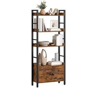 HOOBRO Étagère à Livres à 4 Niveaux, Bibliothèque, Bibliothèque Industrielle avec Armoire de Rangement, Étagère de Rangement avec Rails de Protection, Bureau à Domicile, Salon, Cuisine EBF46SJ01