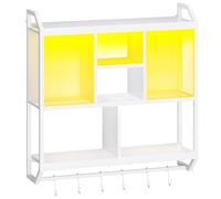 HOOBRO Étagère Murale pour Console de Jeu, Rangement Vertical à 4 Niveaux, Présentoir Flottant avec éclairage LED et 6 Crochets, pour Salle d’e-Sport, Cuisine, café, Bistro, Blanc EWT70DBJ01